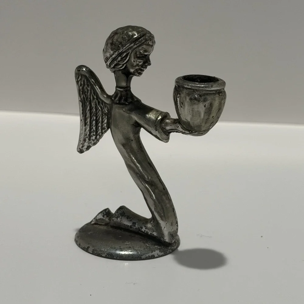 VTG Brass Kneeling Angel Miniature Candle Holder Taper Thin Candles‎ 1.75